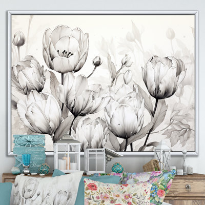 Minimalisme, tulipes noires et blanches, symphonie sur toile
