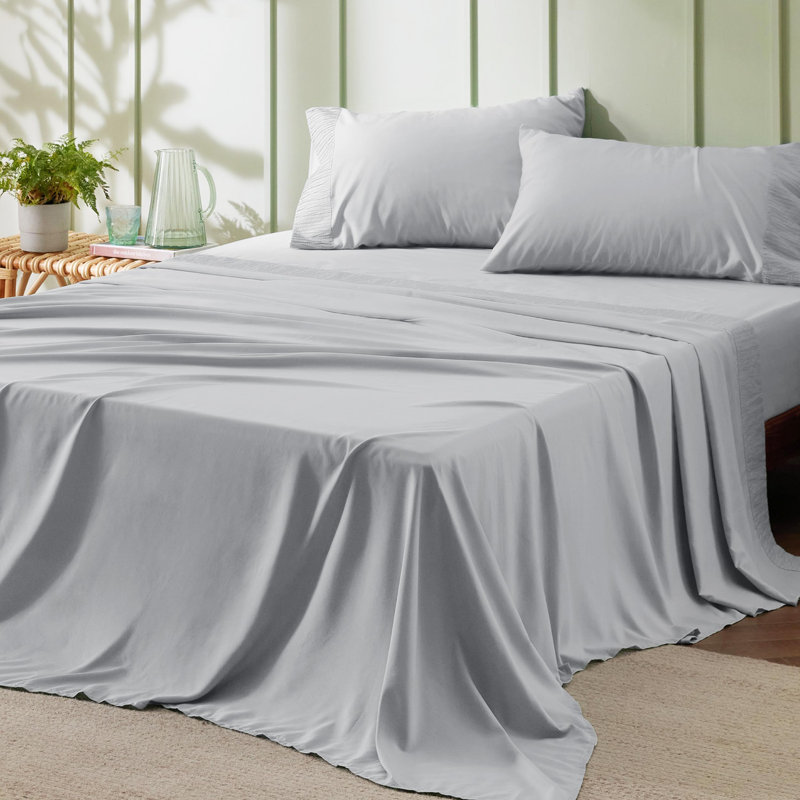 Polyester Microfiber Sheet Set, Queen Sheet Set with 2 Pillowcases, Light Gray