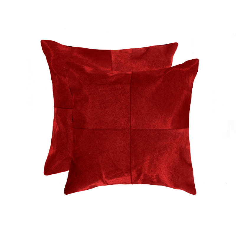 Natural Torino Quattro Color Cowhide Pillow | 2-Pack | 18"x18", Red