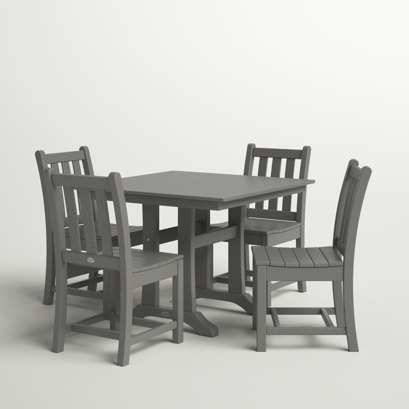 Traditional Garden 5-Piece Farmhouse Trestle Dining Set, Slate Gray