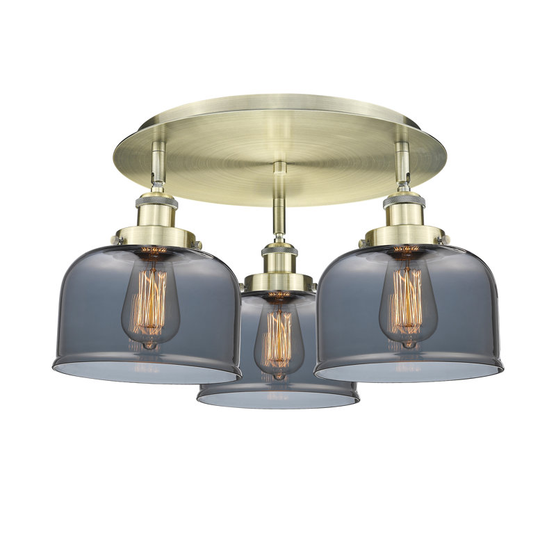 Plafonnier Bell, Plaqué couleur fumée, Laiton antique