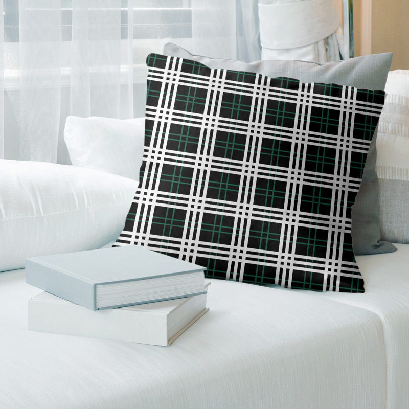 Housse de coussin Football Luxury, 14 po x 14 po, Coton sergé, Noir furtif / vert Gotham / blanc
