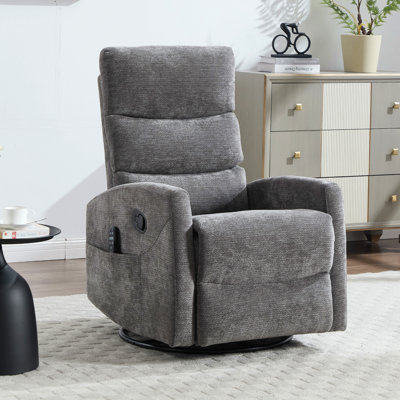 Fauteuil inclinable manuel à massage thermique avec chaise berçante et pivotante en tissu pour le salon