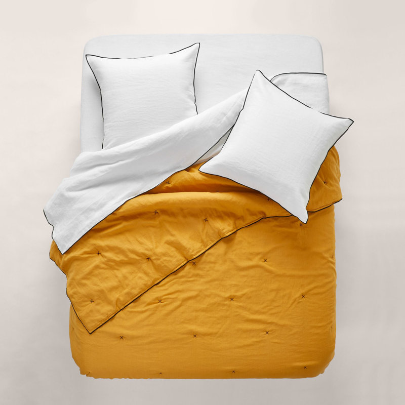 Carlina 100% Linen No Pattern Bedspread, W250 x L280cm, Orange
