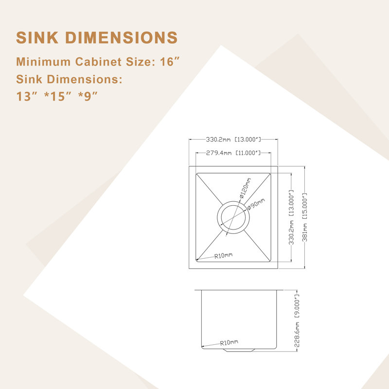 13 " L Undermount Single Bowl Stainless Steel Kitchen Sink