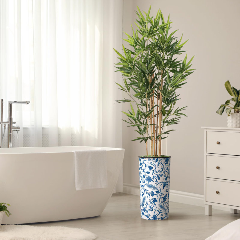 Artificial Tree in Blue and White Planter Fake Bamboo Silk Tree (Plant Pot Plus Tree), Plant Blue