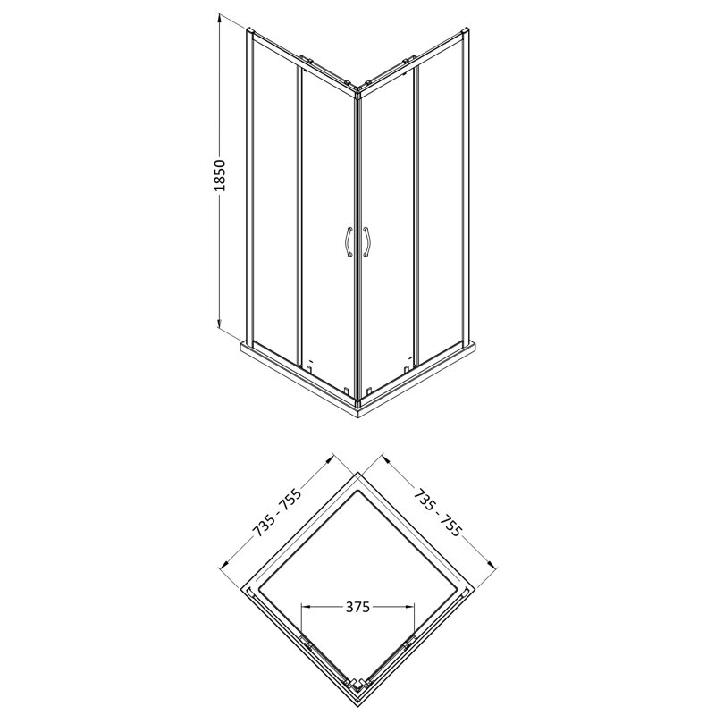 nuie Ella 760mm Chrome Shower Enclosure