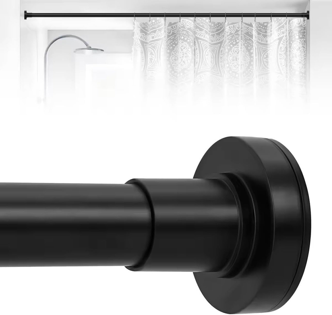 MABOSY Black Shower Curtain Rod Heavy Duty Tension Rod 1 Inch Tension