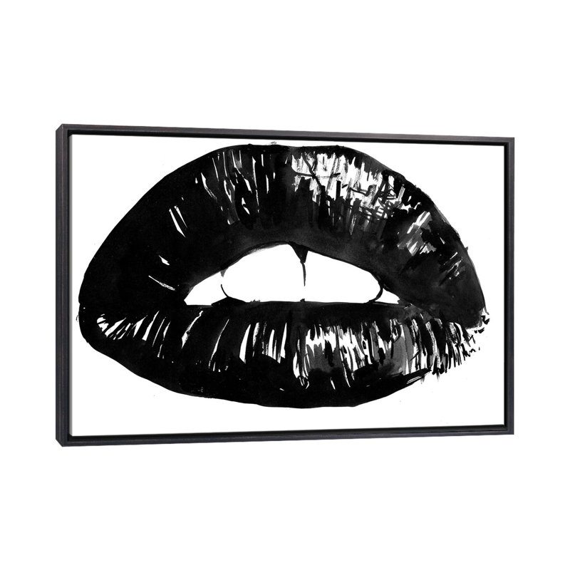 «Lips» par Péchane - impression d'art graphique, H 18 po x l 26 po x P 1,5 po, Toile avec cadre noir patiné, Pas de tapis