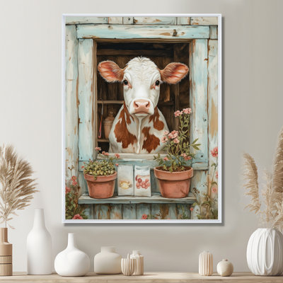 Garden Shed Window - Cow Framed Canvas Print