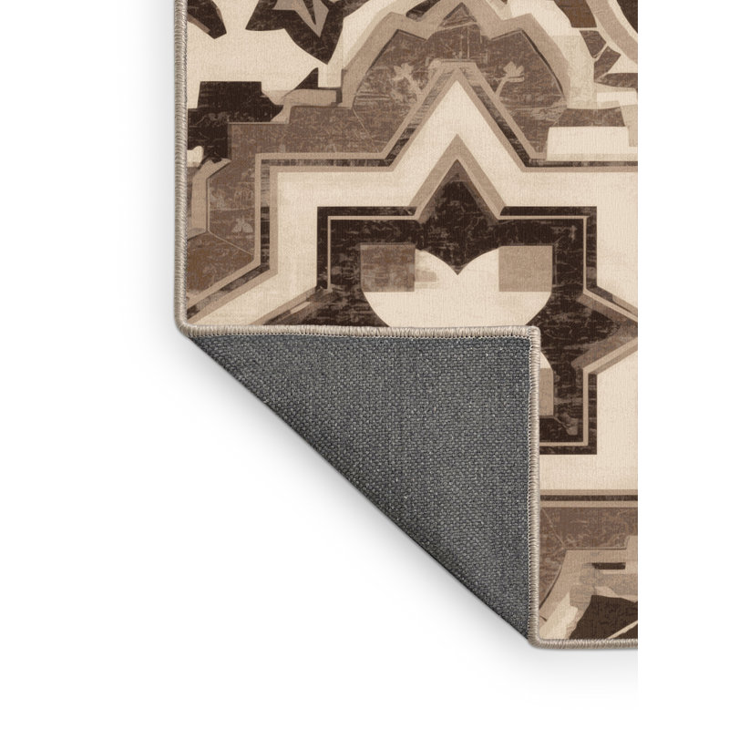 Tapis marocain moelleux moelleux d'inspiration mondiale en beige - reliure beige, 7 x 9