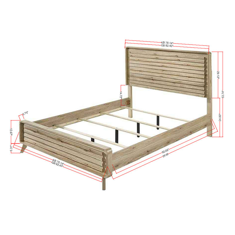 Ensemble de chambre à coucher à panneau moderne avec finition brun clair, 5 pièces, Très grand lit