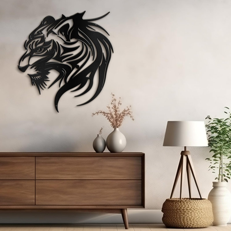 Tigre, animaux, sculpture murale abstraite moderne, décoration murale en métal pour l'extérieur, Noir