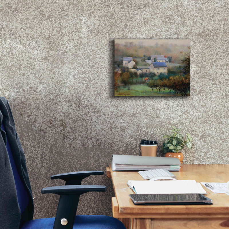 Campagne hameau - peinture sur toile tendue, H 12 po x l 16 po x P 0,75 po