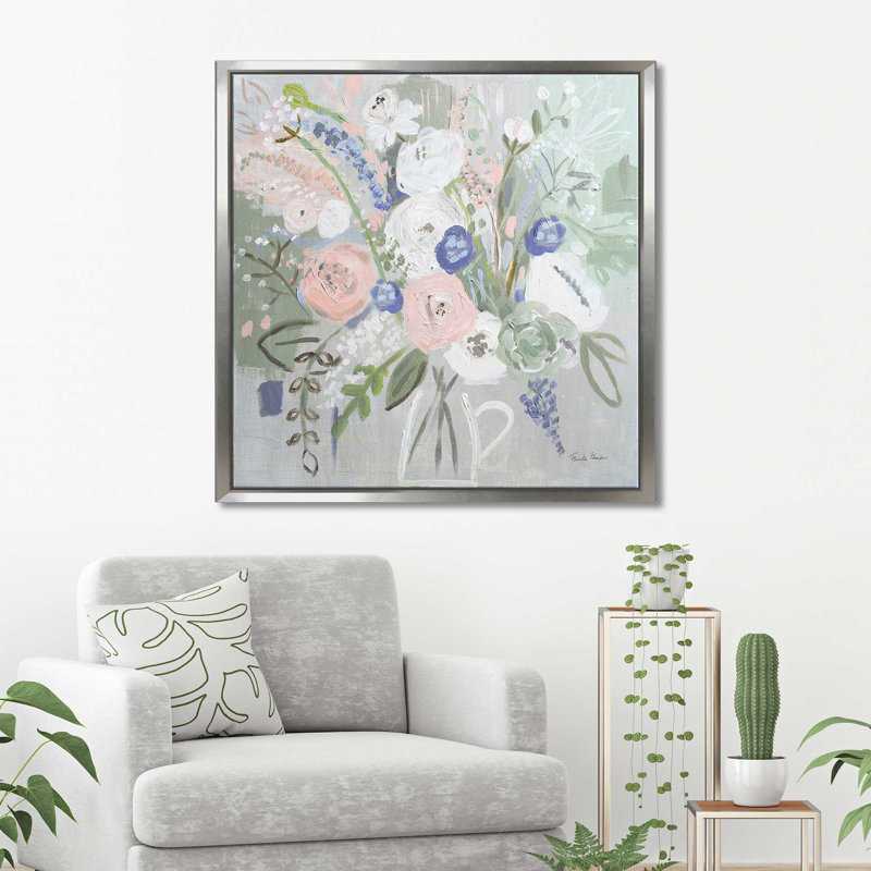 Élégance florale - Peinture, Cadre flottant argent, H 39,5 po x l 39,5 po x P 2 po