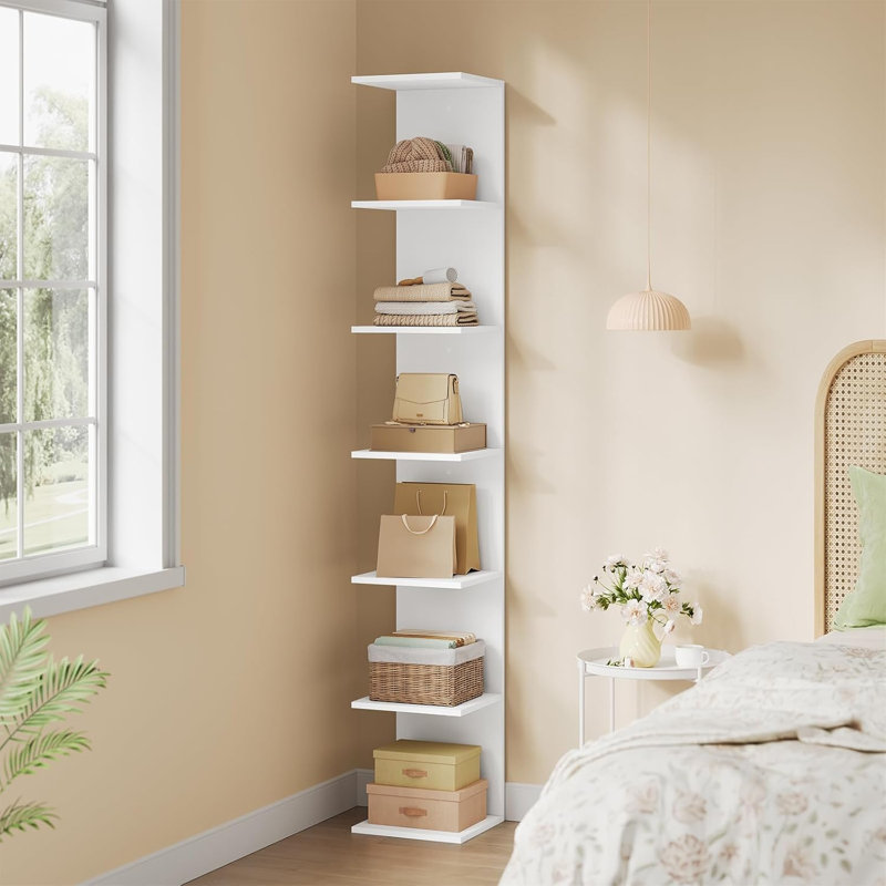Storage Shelving Unit, 7-Tier Bookcase, Narrow White Wall-mounted Storage Unit for Living Room, Bedroom, Made of Engineered Wood, 30x28x189.5 cm