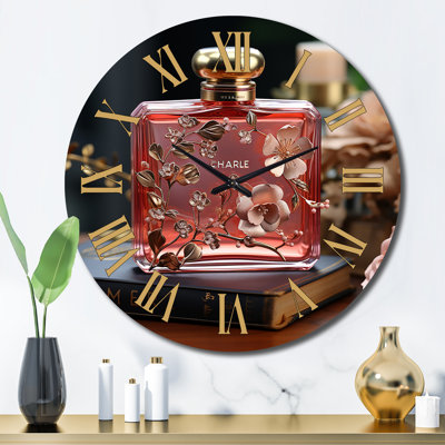 Retro Perfume Bottle With Blossoming Flowers III Wall Clock