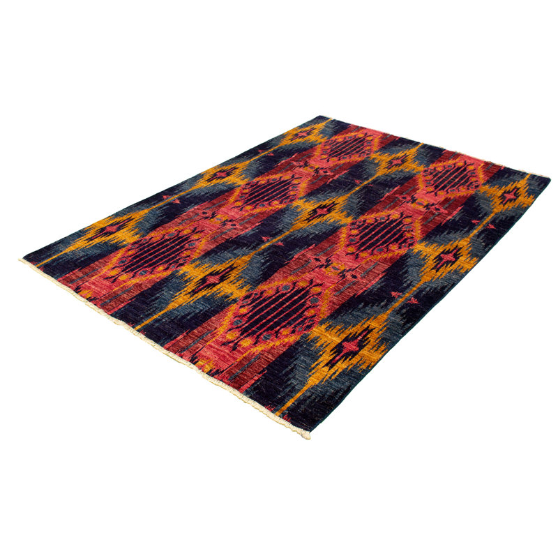 Tapis unique en laine noué à la main marine foncé 8 pi x 12 pi New Age Mogul Raadhiya