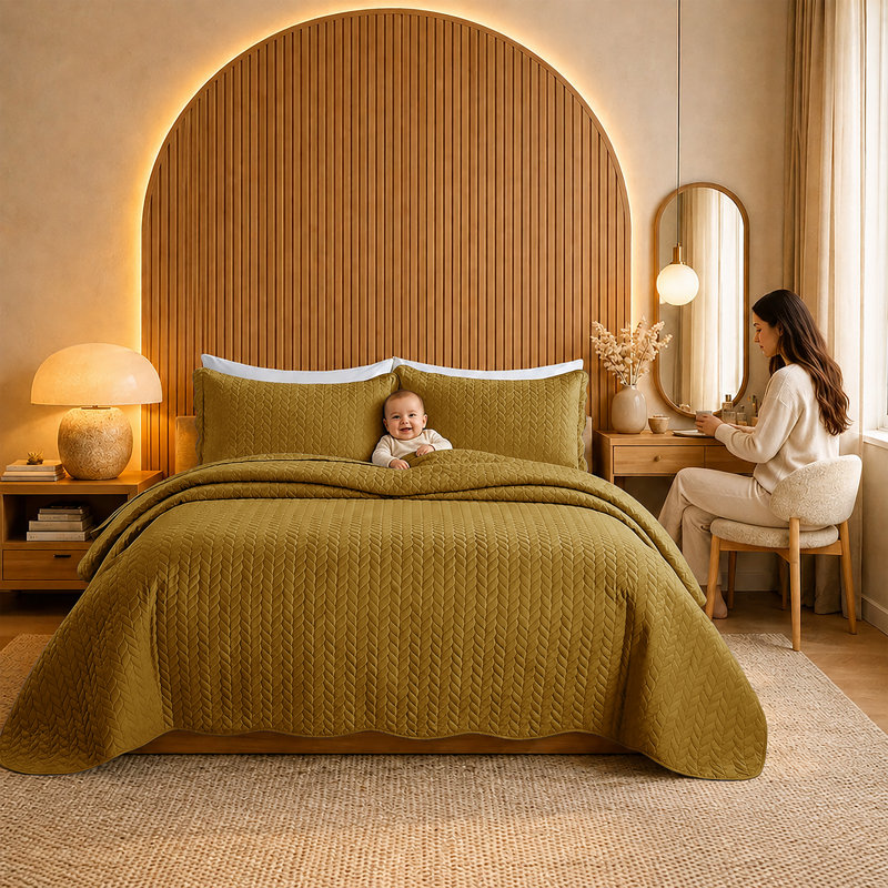 Ensemble d'édredon léger en microfibre avec taies décoratives Oxford, King Comforter + 2 Standard Shams, Ochre