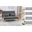 2 chaises avec détails en bois massif, rembourrage en éponge haute, revêtement en tissu de lin, style Mid-Century moderne, accoudoirs gris foncé, coussin, tissu, couleur, option respirante
