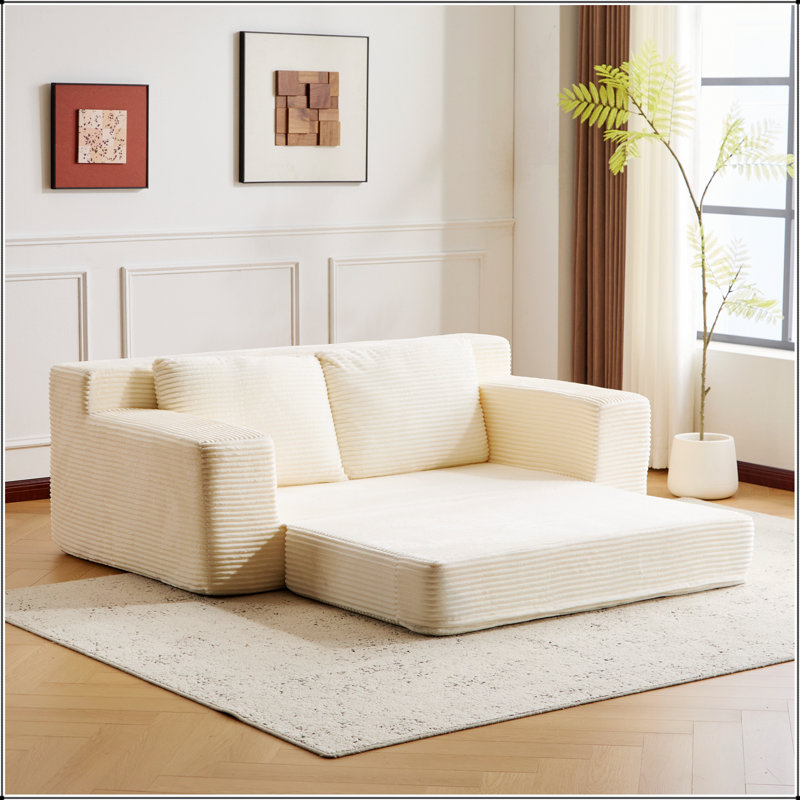 Canapé-lit confortable à assise profonde en velours côtelé, petit canapé moderne pour le salon et la chambre à coucher avec coussins et oreillers réversibles, aucun assemblage requis