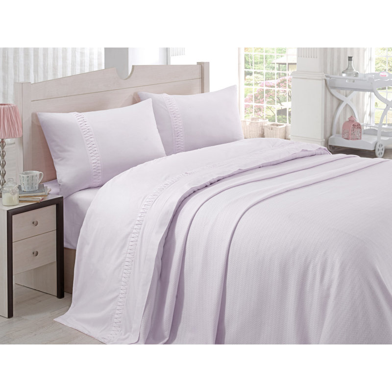 Ensemble 100% coton piqué Cydnei, Mauve, Courtepointe 67 po x 94 po + 2 pièces supplément