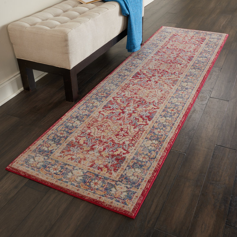 Tapis rouge d'inspiration persane Raymond, Tapis de couloir 2 pi x 6 pi