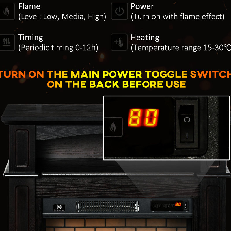 32" Freestanding Electric Fireplace, 700W/1400W, Brown - Shelf Unit, Led Flame, Remote Control, Dimmable, Auto Shutoff Feature For And Junction, Log Remote, To Dodge Fire Accidents