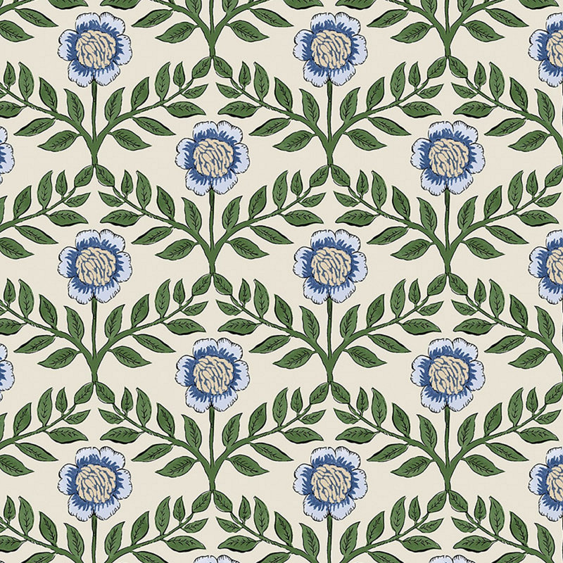 Joules Stately Floral Green/Blue Wallpaper