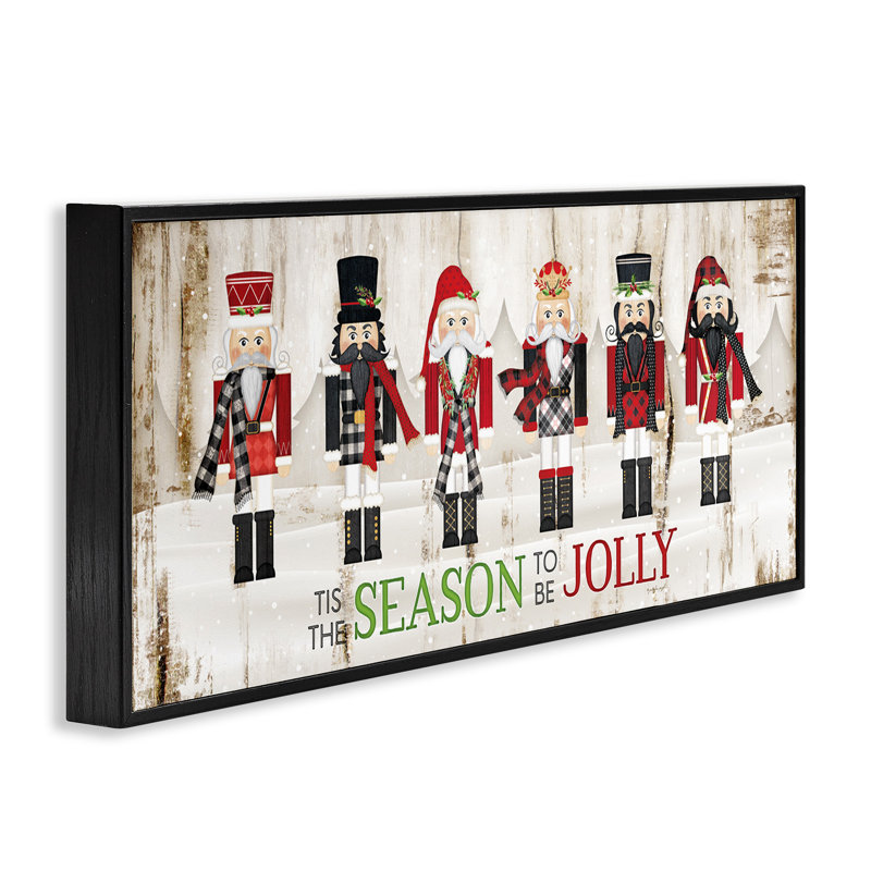 To Be Jolly Festive phrase Winter Christmas Nutcrackers, H 13 po x l 30 po, Giclée encadrée noir minuit