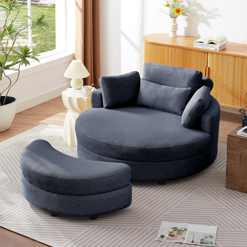 Dashton Upholstered Barrel Chair with Ottoman, Dark Gray Linen