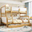 Lit superposé double avec tiroirs de rangement, lit superposé en bois massif avec sommier à lattes et design convertible, blanc et naturel-133470600