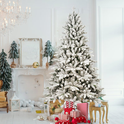 Unlit Artificial Snow Flocked Christmas Tree with PE & PVC Mixed Branches, Folding Metal Base