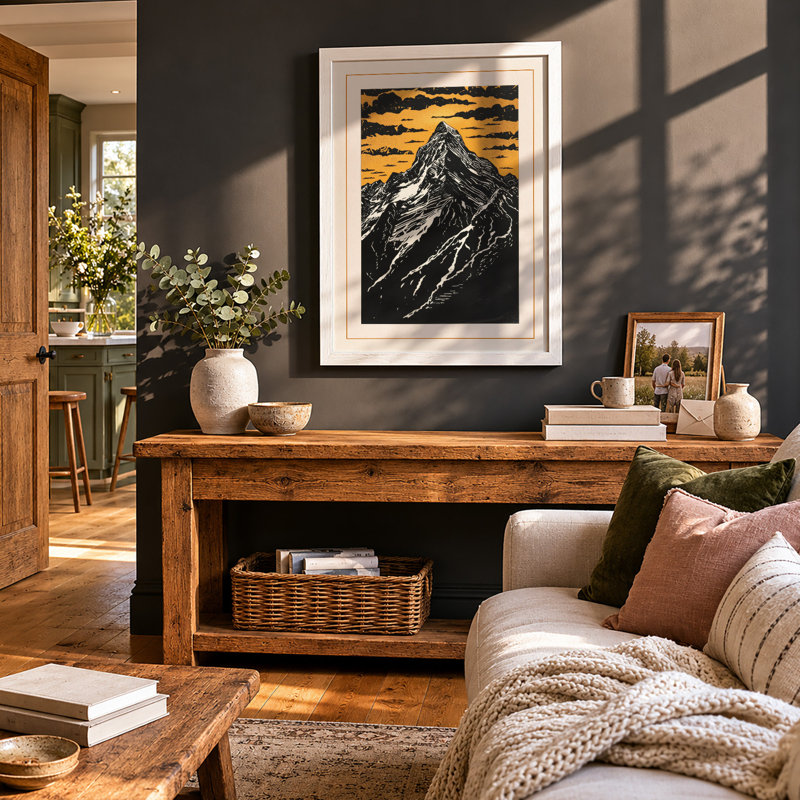 Mountain Peak Rustic - Framed Print, A2 - 59.4 x 42.0 cm, White