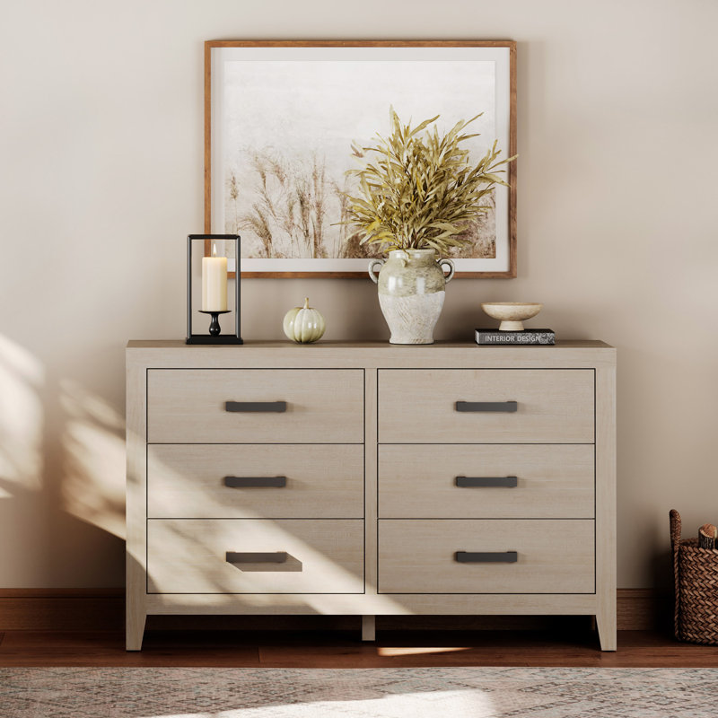 Commode double 6 tiroirs Rustic Brown, Beige