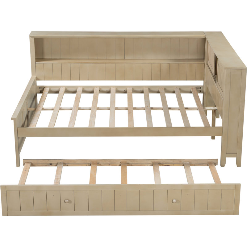 Antique White Milk Full Size Daybed With Storage And Trundle - Solid Pine Wood+, Multi Storage, For Overnight Wood Construction, Shelves, Sleepers