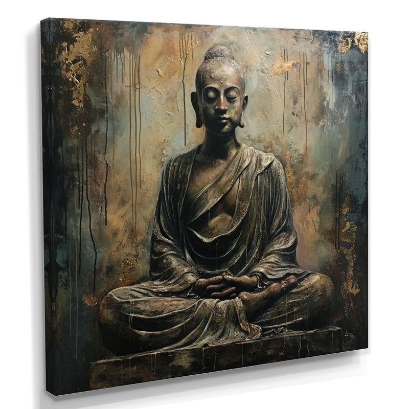 Bouddha rétro, art bleu argenté, Toile tendue, H 16 po x l 16 po x P 1 po