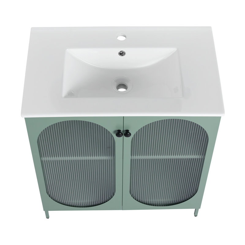 Meuble-lavabo autoportant de 30 pouces avec comptoir en céramique, Vert menthe