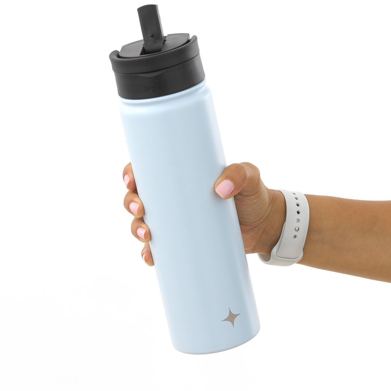 JoyJolt Triple Insulated Water Bottle with Flip Lid & Sport Straw Lid, 22 oz., Blue