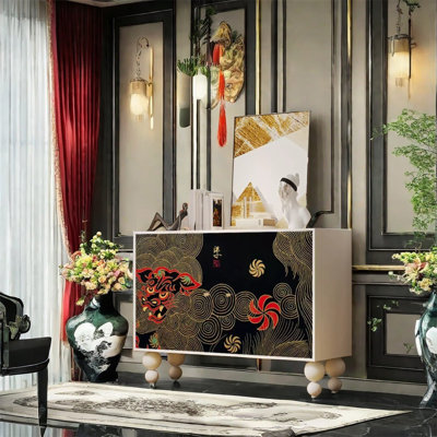 Elegant Solid Wood Cabinet with Brass Handles
