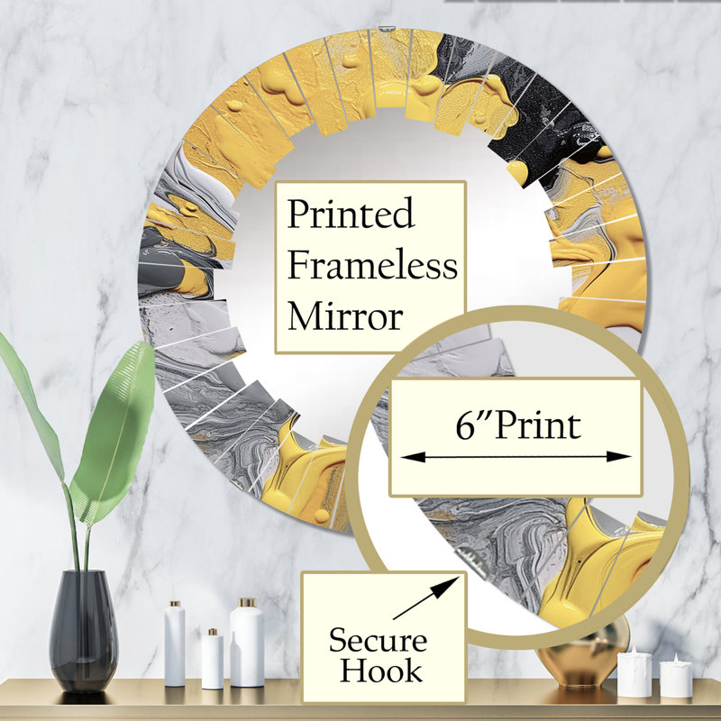 Miroir mural jaune, gris, gris et gris, 32 po x 32 po