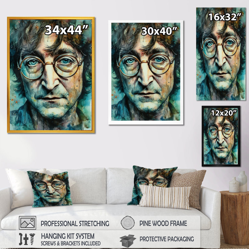 John Illustration - célébrité, reproduction d'art sur toile, Cadre photo noir, H 44 po x l 34 po x P 1,5 po