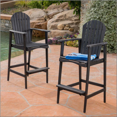 Outdoor Acacia Wood Adirondack Barstools, Set Of 2
