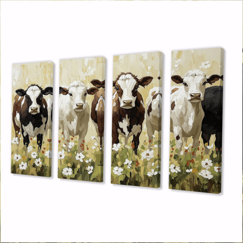 «Green and Brown Cow Grazing Farm Landscape II», ensemble d'art mural sur toile, H 28 po x l 48 po