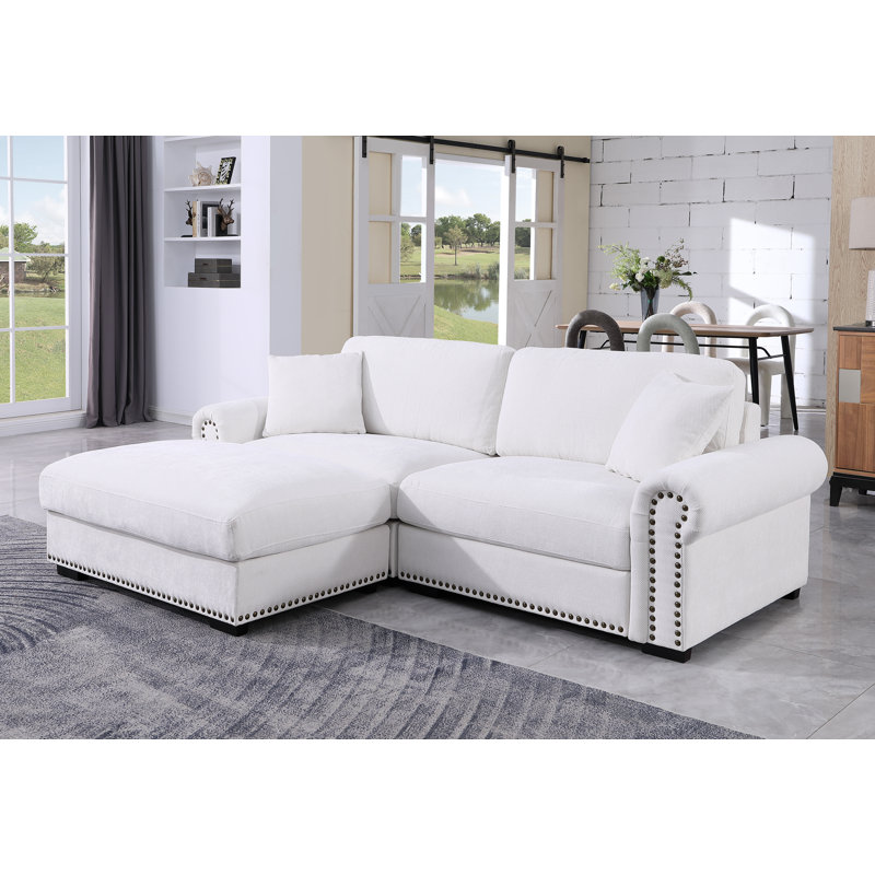 91" Modular Loveseat Sofa Couch with Movable Ottoman, White