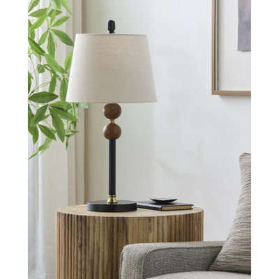 Lampe de table en bois massif avec abat-jour cloche Ezella