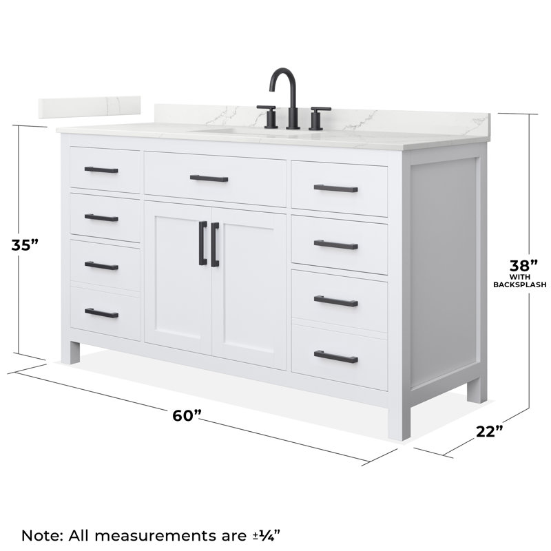 Beckett 60" Freestanding Single Bathroom Vanity with Quartz Top, White, Giotto Quartz, Matte Black