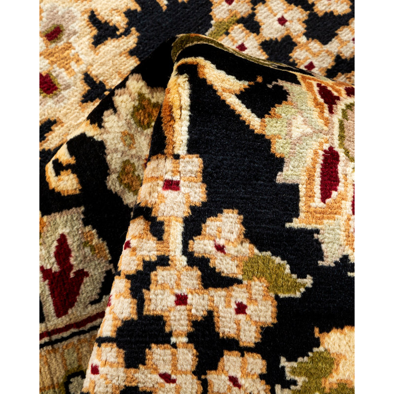 Tapis unique noué à la main Hayner - noir / ivoire / rouge, 6 pi x 9 pi 3 po