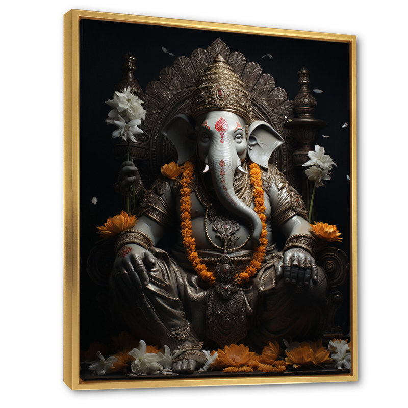 Dinvers Hinduisim Divine Ganesha I, reproduction d'art sur toile, H 32 po x l 16 po x P 1 po, Cadre flottant doré