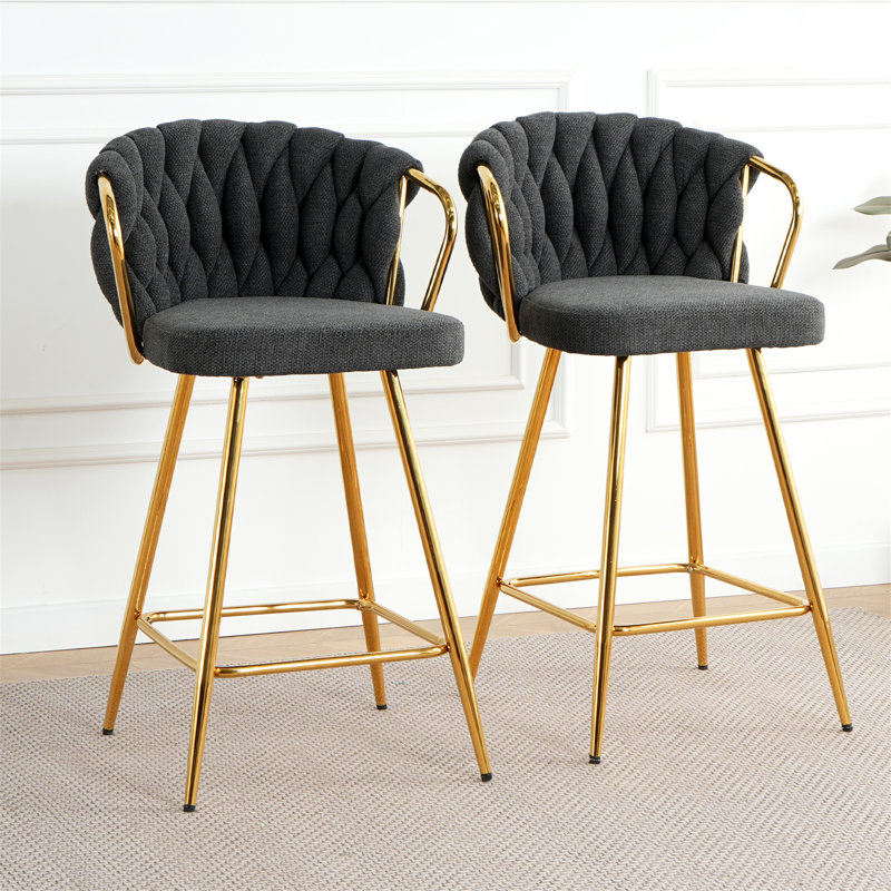 Chaise de bar en lin Mayah, Noir